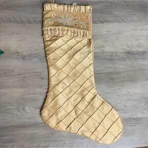 Elegant Gold‎ Pleated Satin Velvet Trim Christmas Stocking Holiday